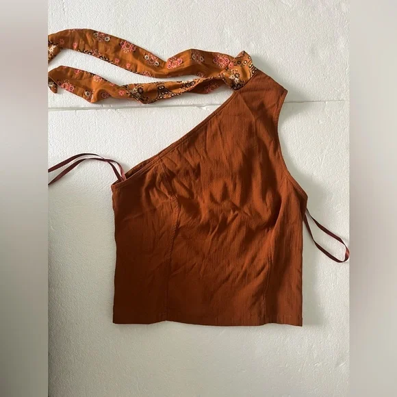 Free People Caroline One-Shoulder Top Brown, small NWT - Picture 3 of 5
